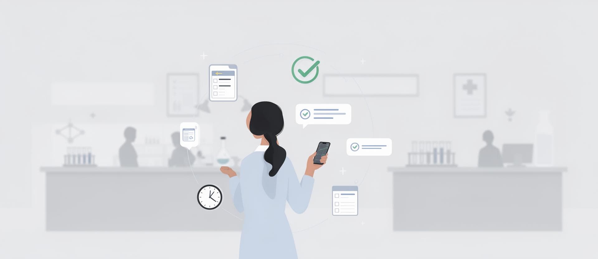 Paciente interagindo com atendimento digital de laboratório, representando a jornada do paciente antes da coleta e após o resultado