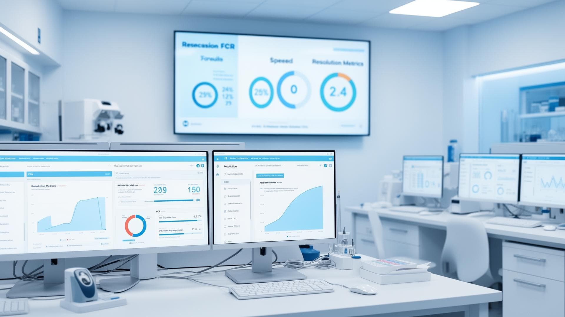 Dashboard de call center mostrando taxa de FCR cruzada com TMA e indicadores de retorno de contato